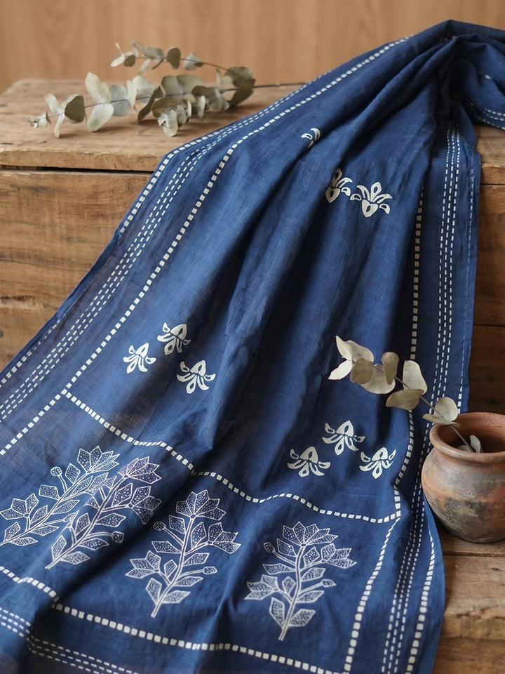 Printed Cotton Blend Unstitched Suit With Pant &amp; Dupatta