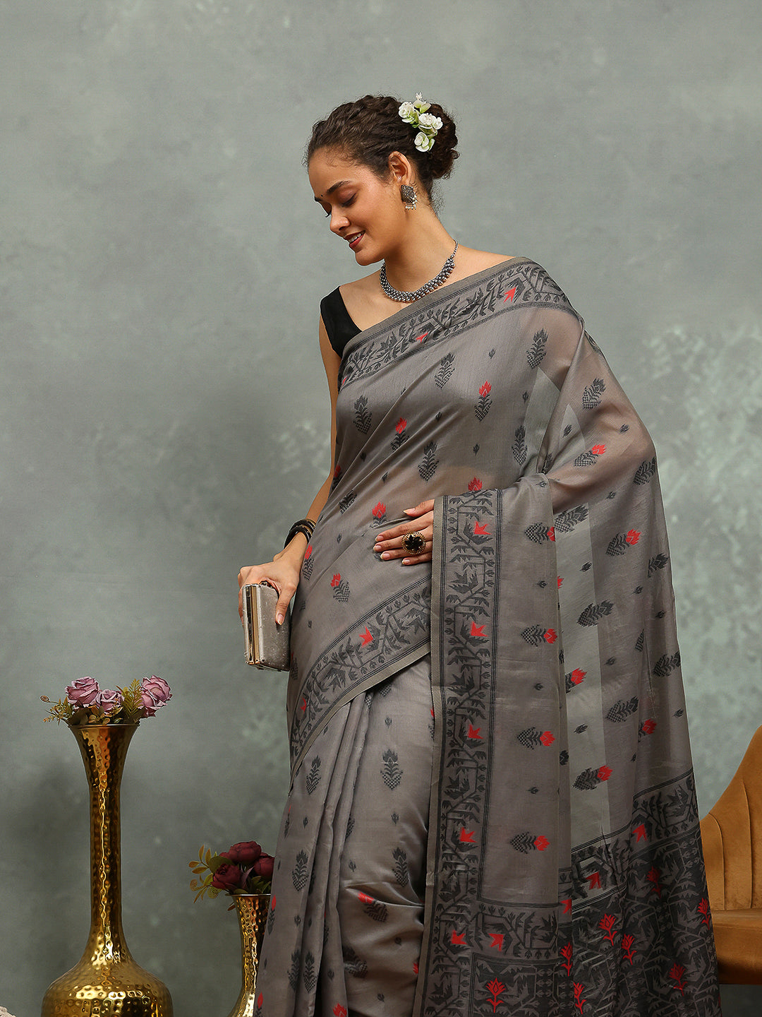 Resham Booti Woven Cotton Blend Saree