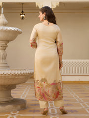 Embroidered Cotton Blend Kurta With Pants & Dupatta