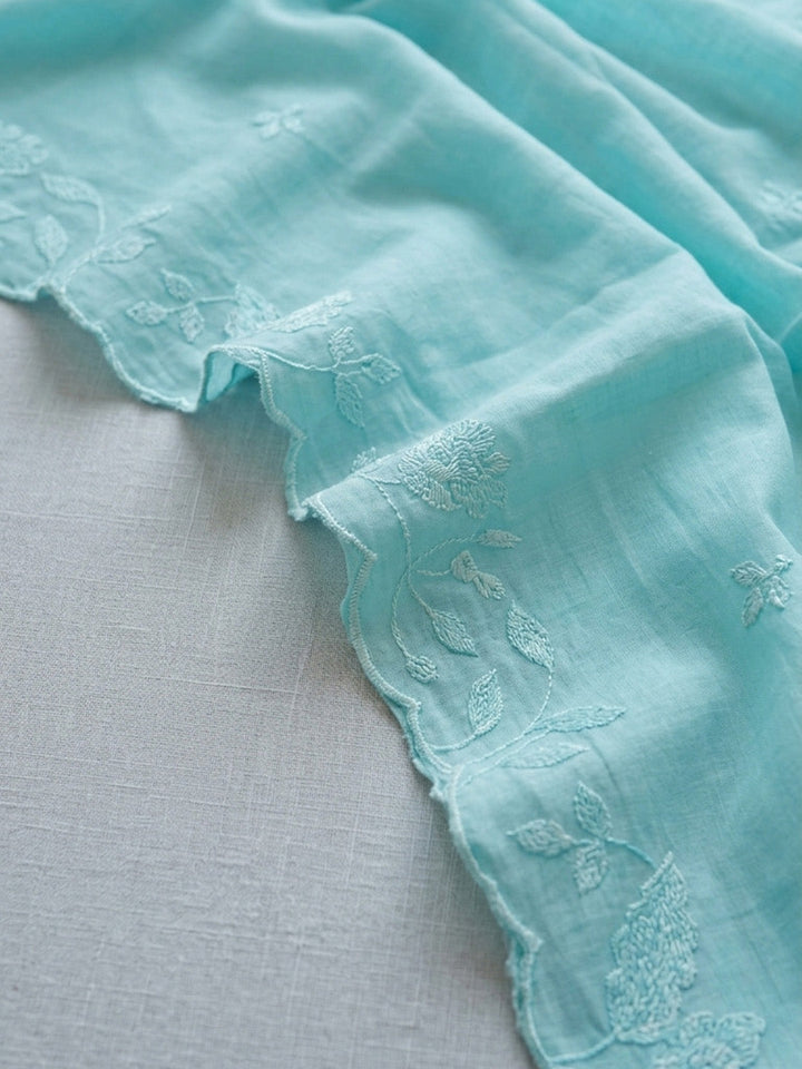 Embroidered Chanderi Unstitched Suit With Pant &amp; Dupatta