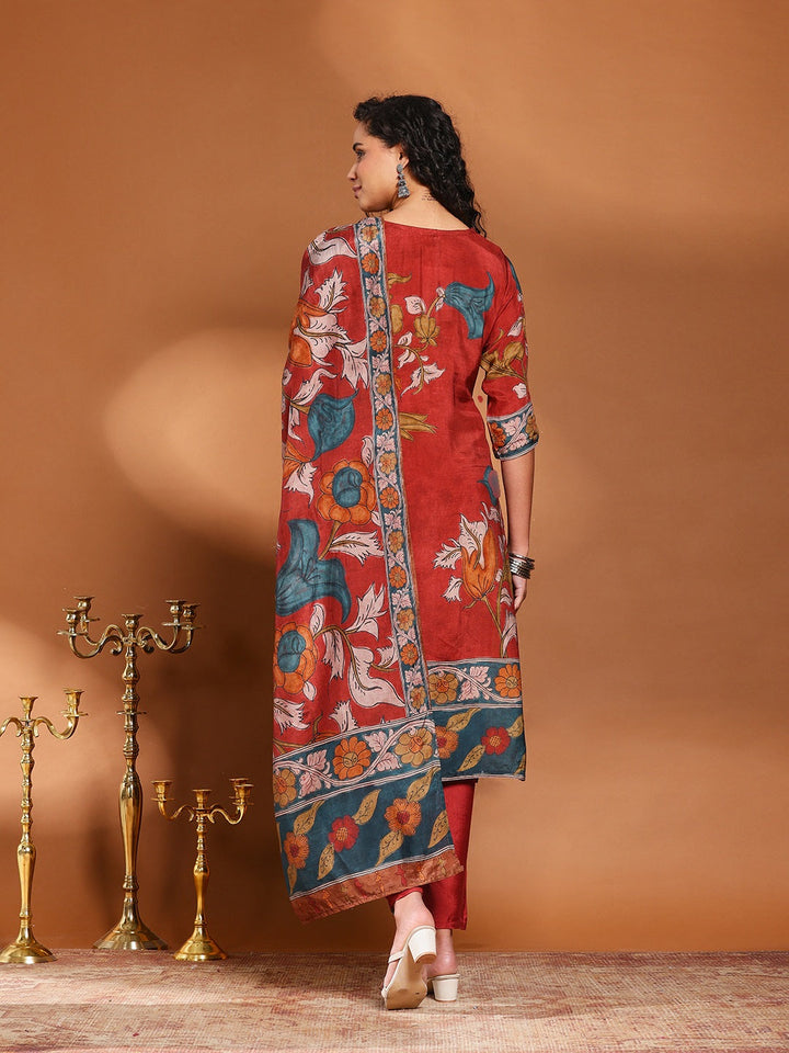 Floral Print Muslin Kurta With Pant &amp; Dupatta