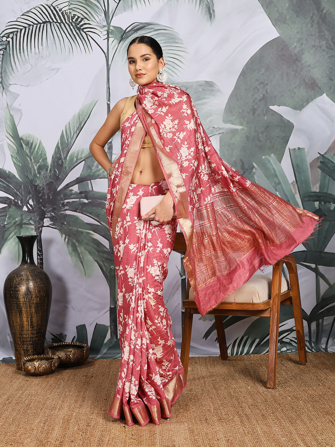 Floral Printed Art Silk Saree