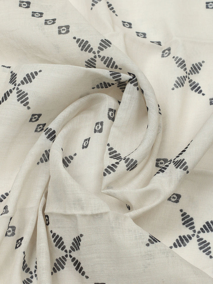 Embroidered Cotton Blend Unstitched Suit With Pant &amp; Dupatta