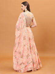 Floral Printed Organza Choli With Skirt & Dapatta