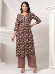 Printed Cotton Blend Kurta With Pants & Dupatta