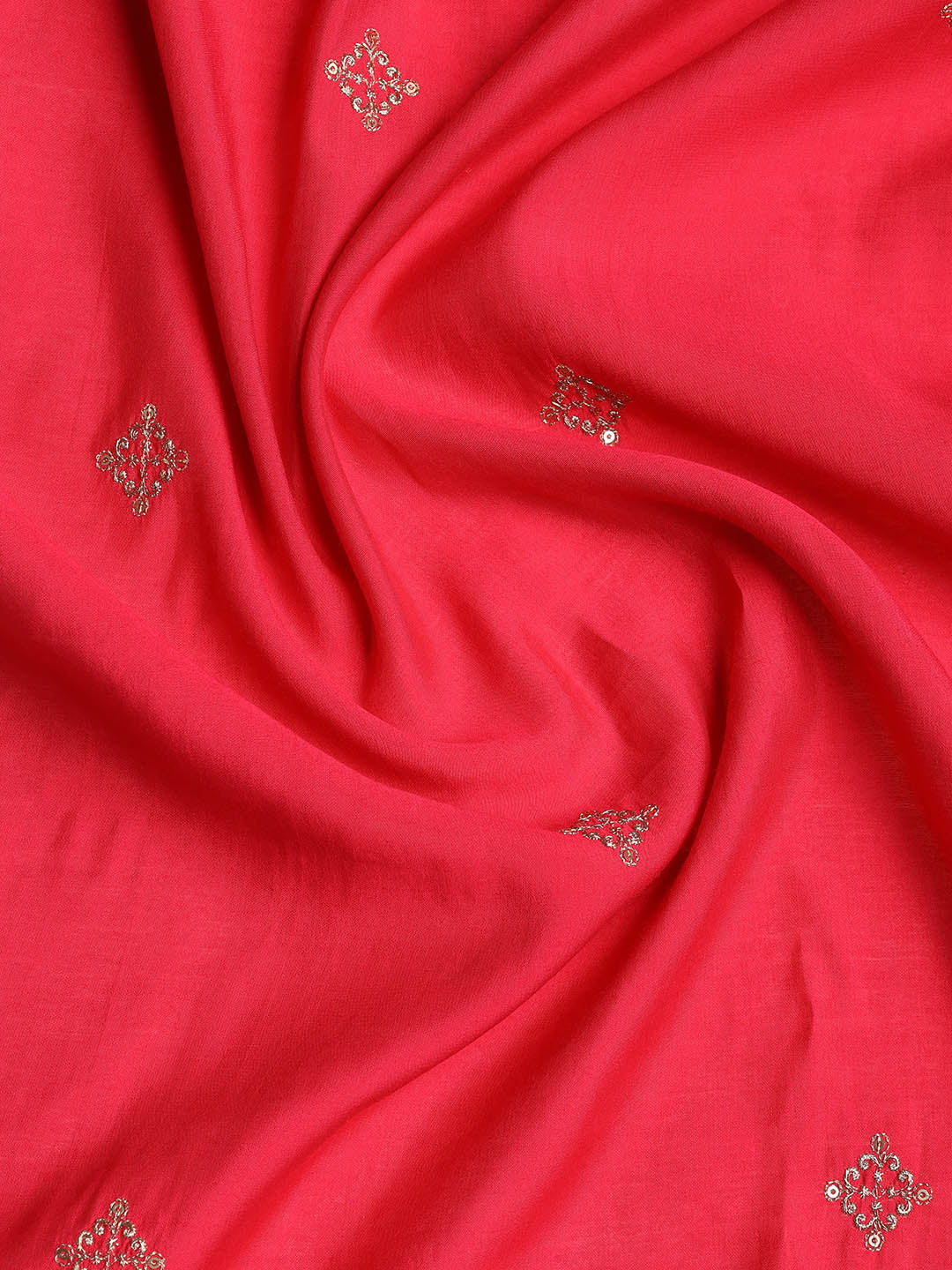 Neck Embroidered Chanderi Unstitched Suit With Dupatta