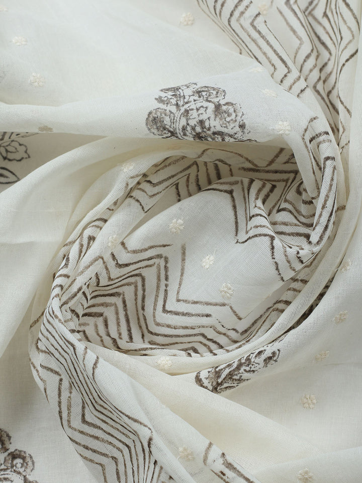 Embroidered Cotton Blend Unstitched Suit With Pant &amp; Dupatta