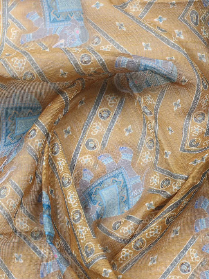 Printed Cotton Blend Unstitched Suit With Pant &amp; Dupatta