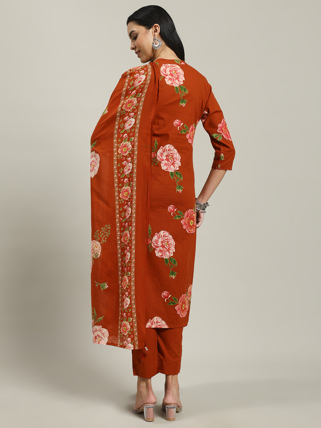 Printed Cotton Blend Kurta With Pants & Dupatta
