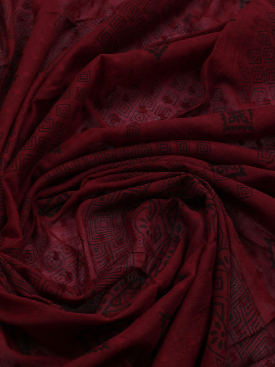 Patch Neck Cotton Blend Unstitched Suit With Dupatta