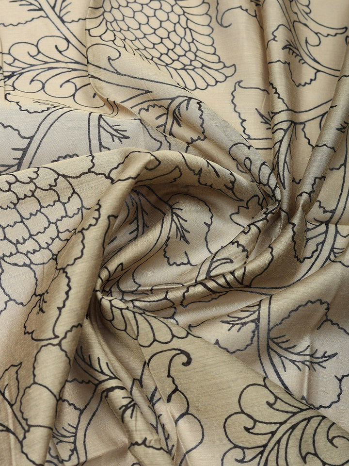 Printed Chanderi Unstitched Suit With Pant &amp; Dupatta