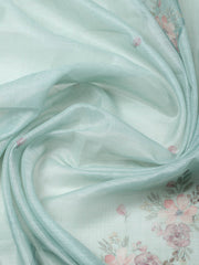 Embroidered Tissue Sea Green Unstitched Suit With Pant & Dupatta