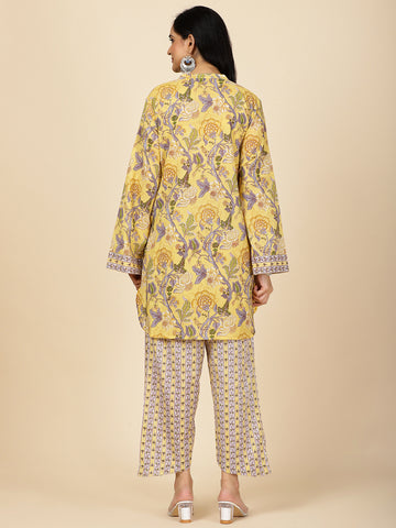 Floral Printed Cotton Kurti With Pants