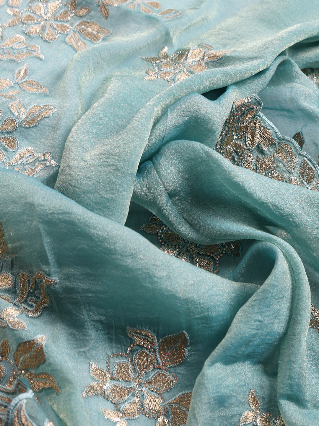 Embroidered Organza Unstitched Suit With Pant &amp; Dupatta