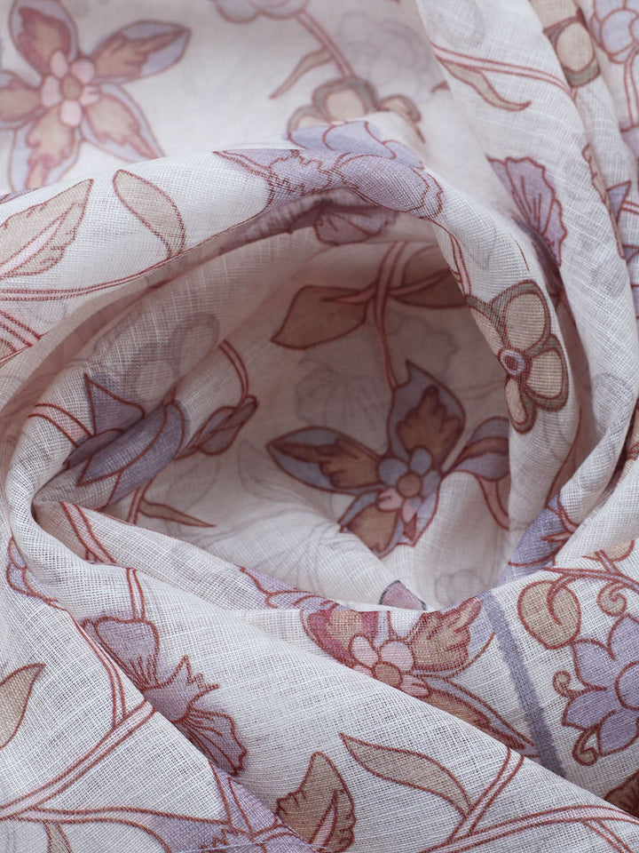 Printed Cotton Blend Unstitched Suit With Pant &amp; Dupatta