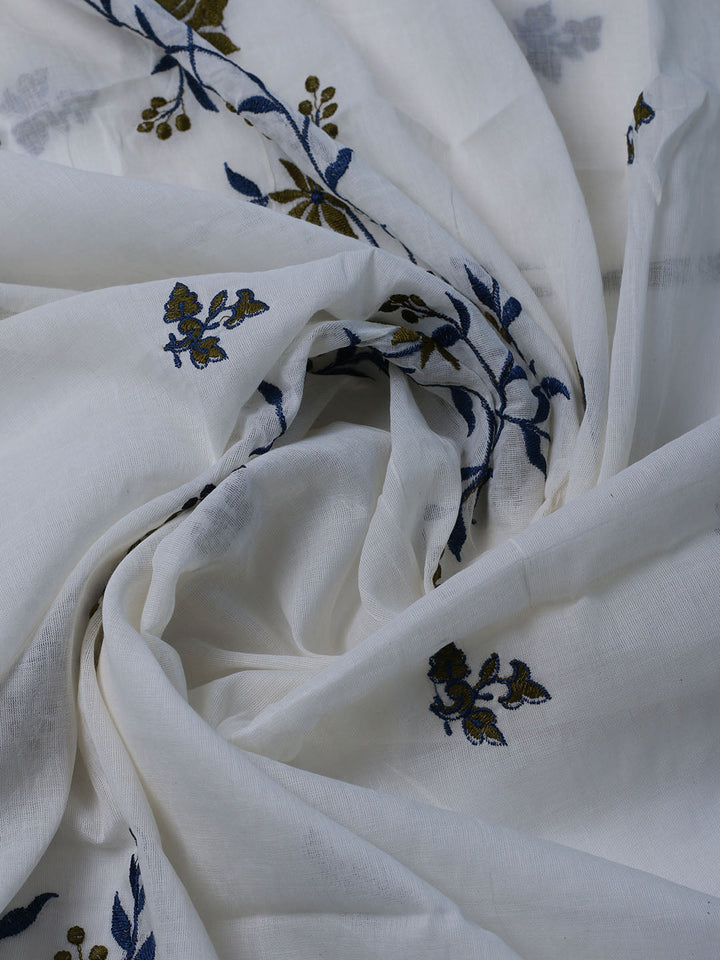 Neck Embroidered Cotton Blend Unstitched Suit With Dupatta