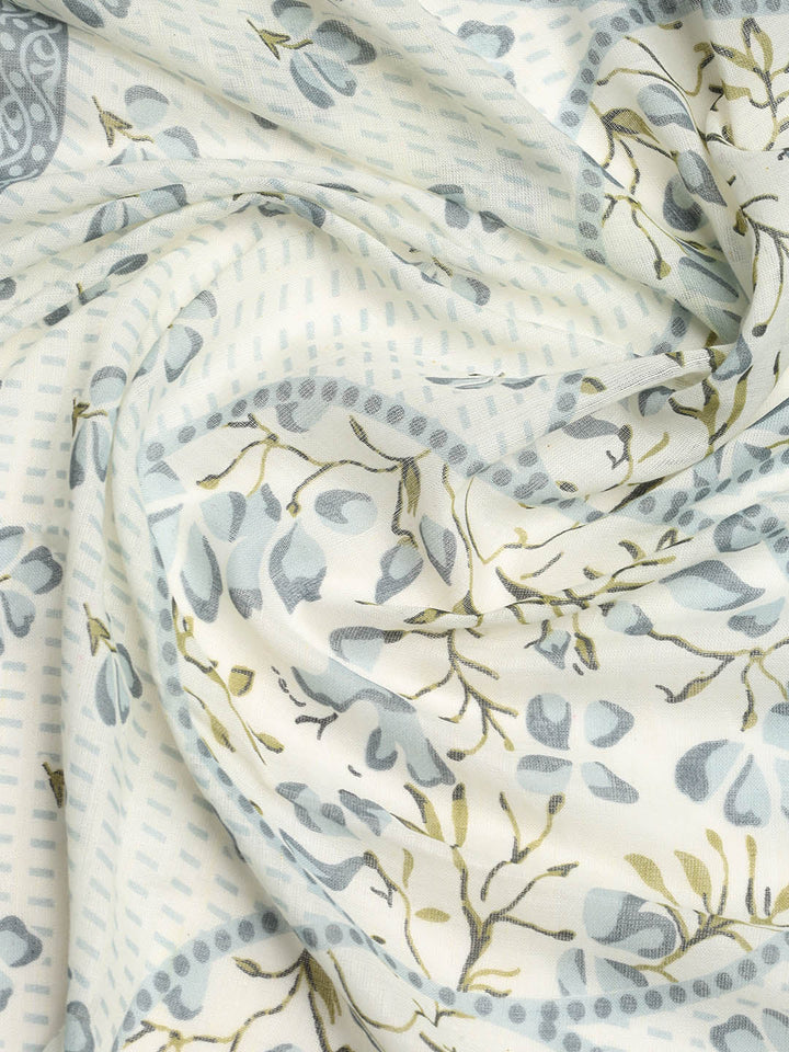 Printed Cotton Blend Unstitched Suit With Dupatta