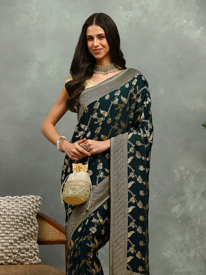 Stone Work Satin Embroidery Saree