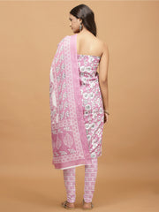 Floral Printed Cotton Blend Unstitched Suit Piece With Dupatta