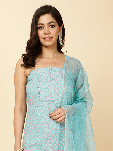 Neck Patti Printed Cotton Unstitched Suit Piece With Dupatta