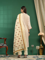 Printed Cotton Blend Kurta With Pant & Dupatta