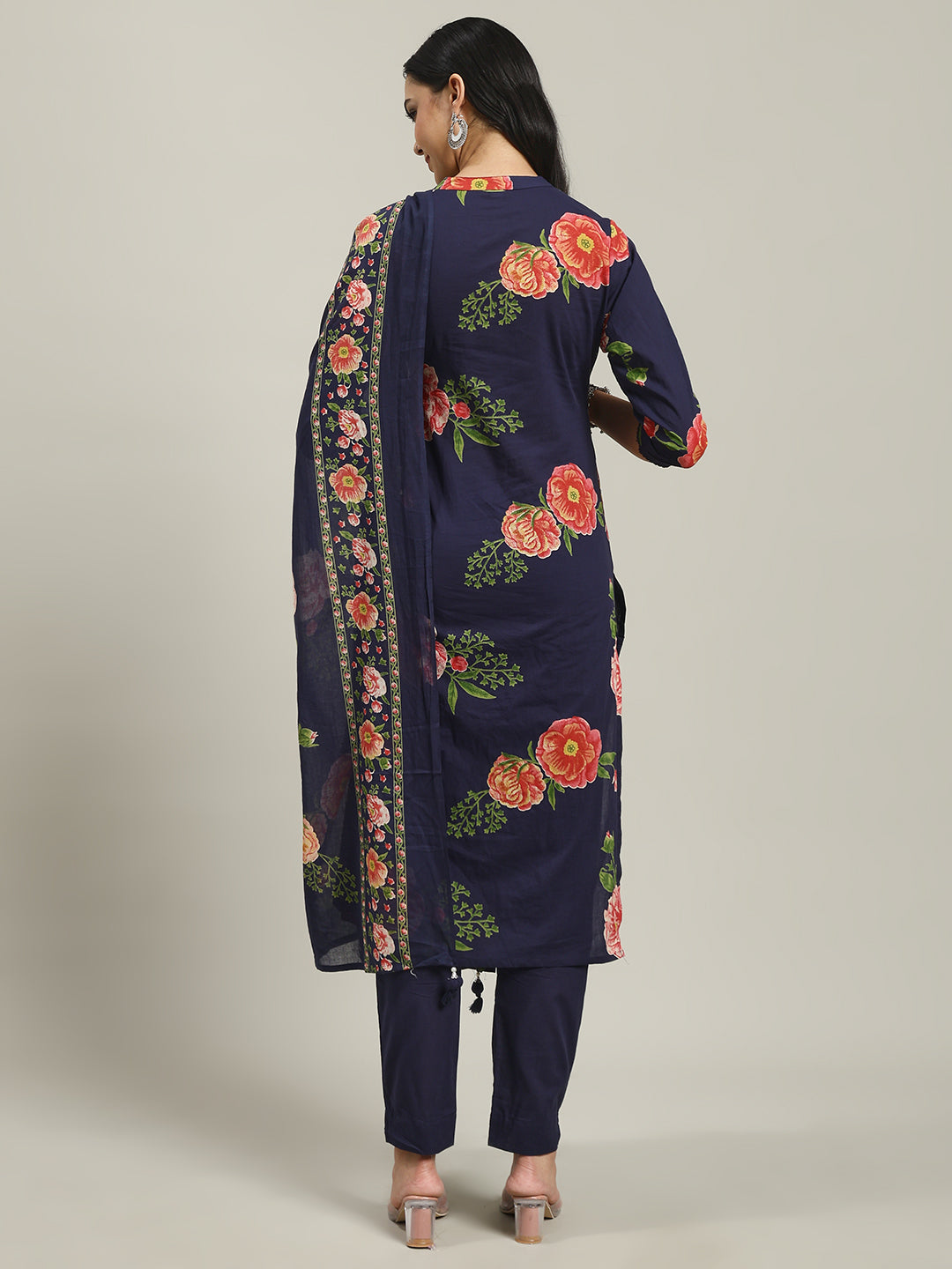 Printed Cotton Blend Kurta With Pants & Dupatta