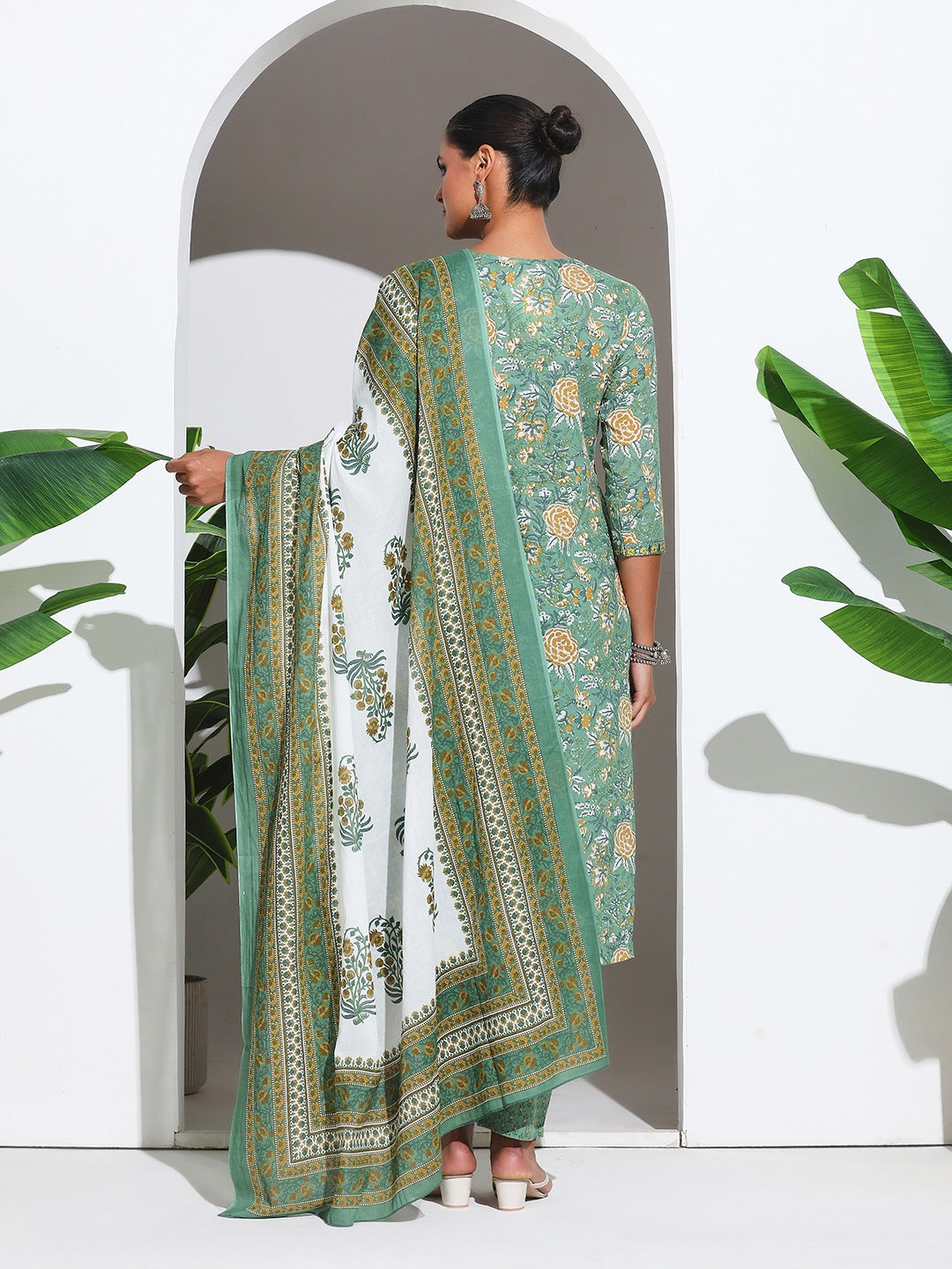 Printed Cotton Blend Kurta With Pant &amp; Dupatta