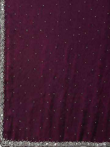 Cutdana Embroidery Chinon Saree