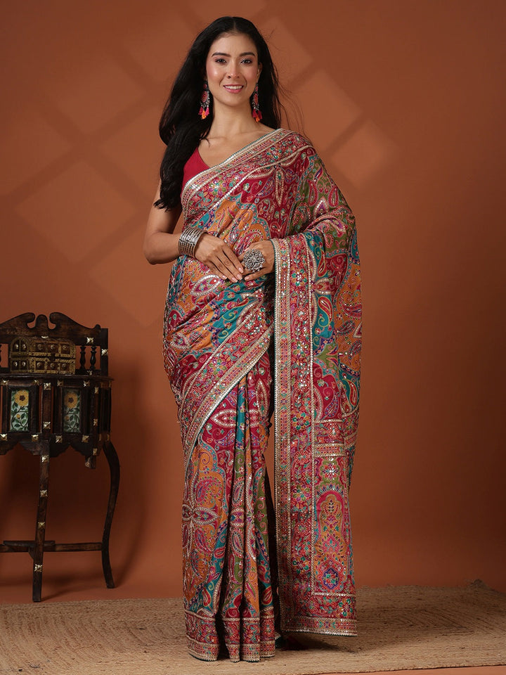 Printed Satin Saree