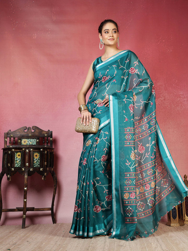 Floral Printed Cotton Blend Saree