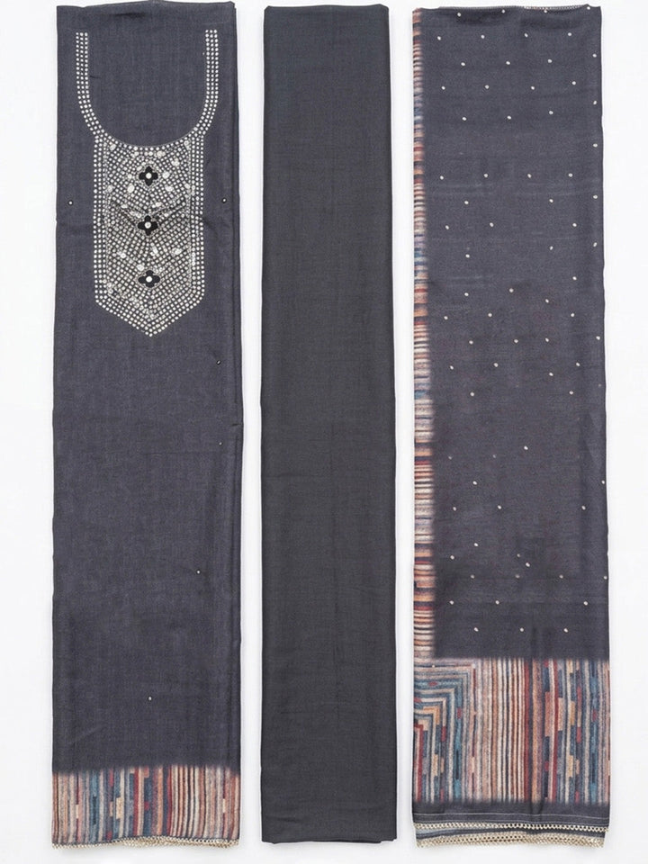 Embroidered Chanderi Unstitched Suit With Pant &amp; Dupatta