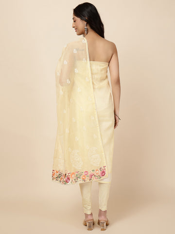 Neck Patti Cotton Blend Unstitched Suit With Dupatta