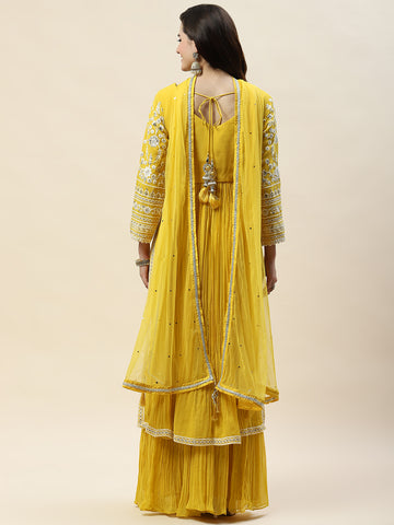 Sequin Embroidery Georgette Kurta With Sharara & Dupatta