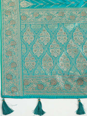 Woven Design & Embellished Border Satin Rama Green Saree