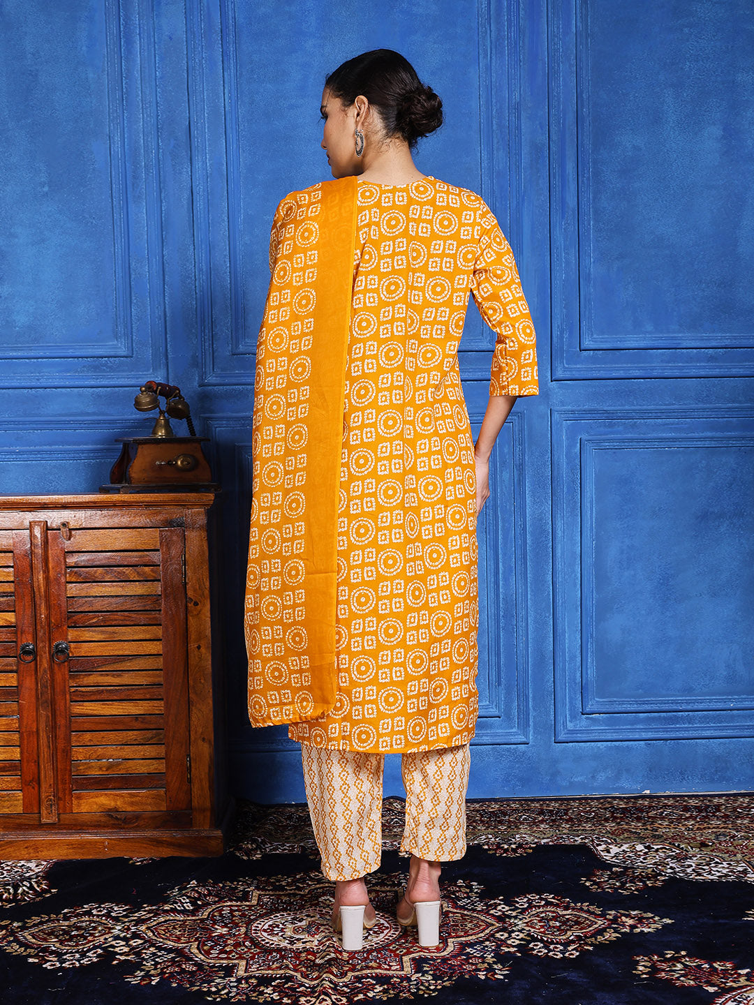 Printed Cotton Blend Kurta With Pants &amp; Dupatta