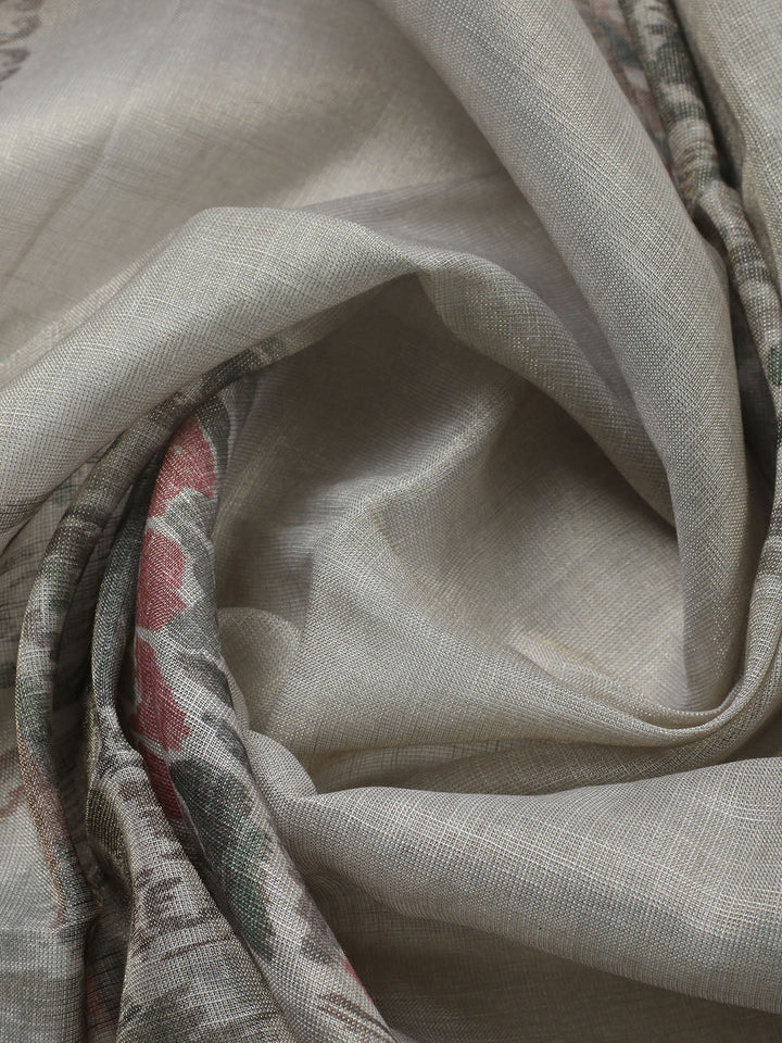 Embroidered Linen Blend Unstitched Suit With Pant &amp; Dupatta