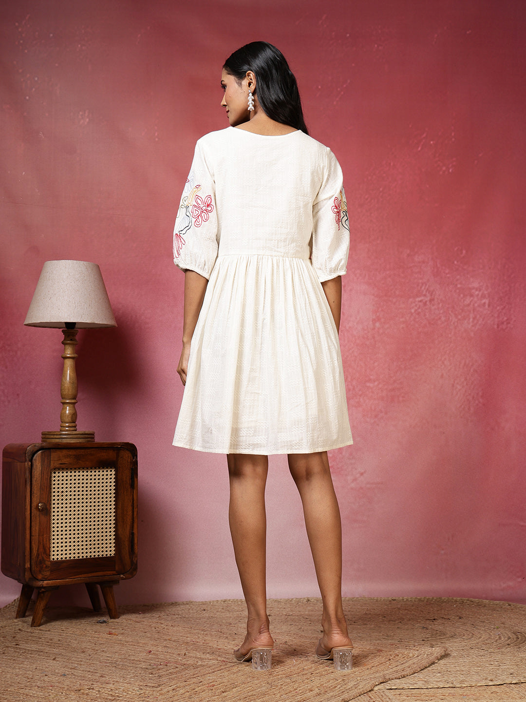 Embroidered Cotton Blend Dress