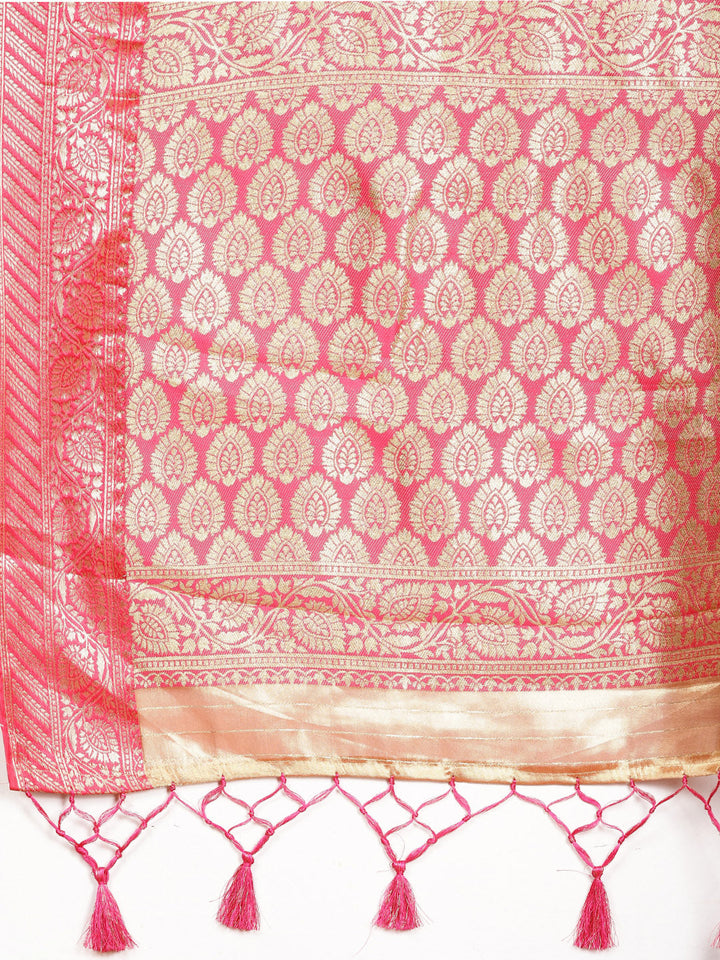Plain Zari Border Banarasi Woven Saree