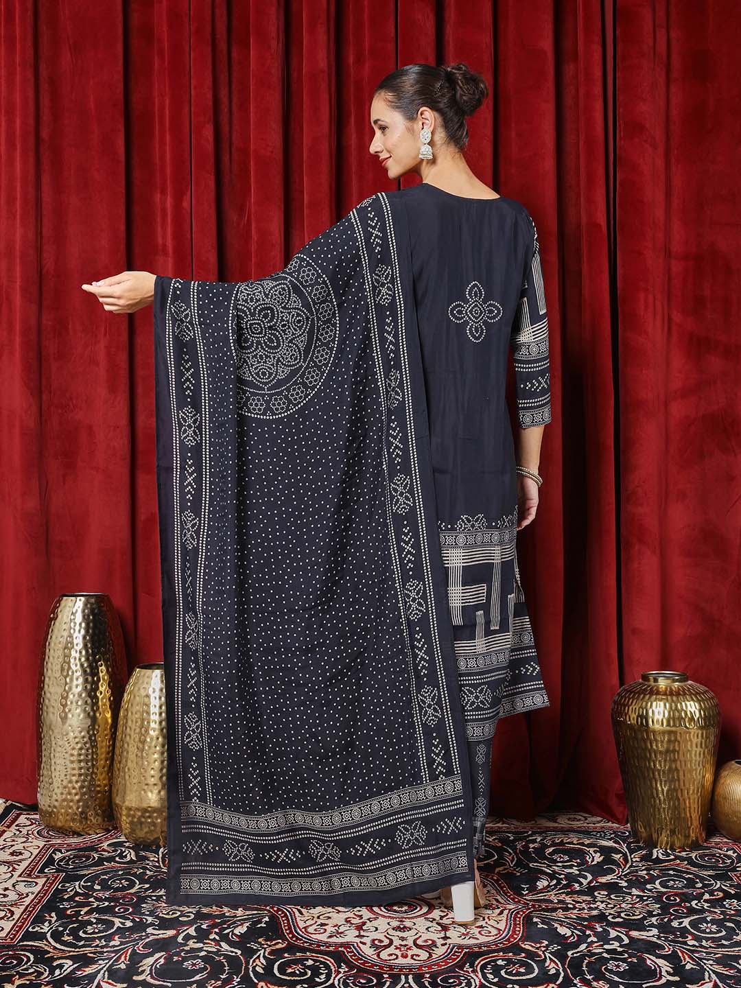 Printed Chanderi Kurta With Pants &amp; Dupatta
