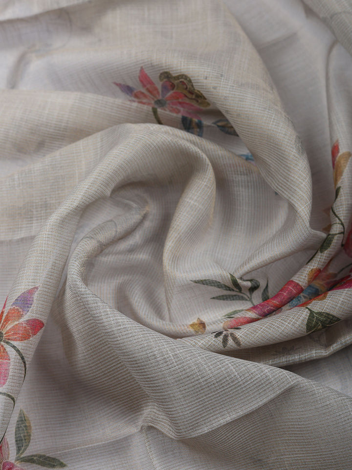 Embroidered Linen Blend Unstitched Suit With Pant Dupatta