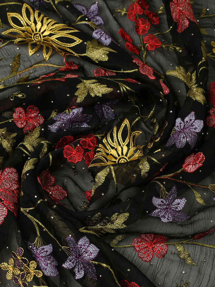 Embellished Organza Unstitched Suit With Pant &amp; Dupatta