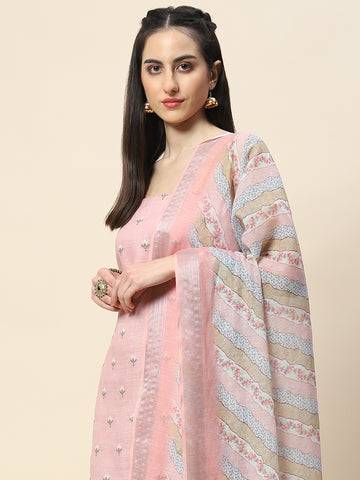 Printed Linen Unstitched Suit Piece With Dupatta