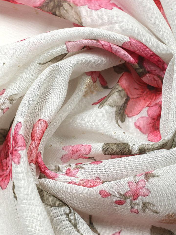 Embroidered Linen Blend Unstitched Suit With Pant &amp; Dupatta