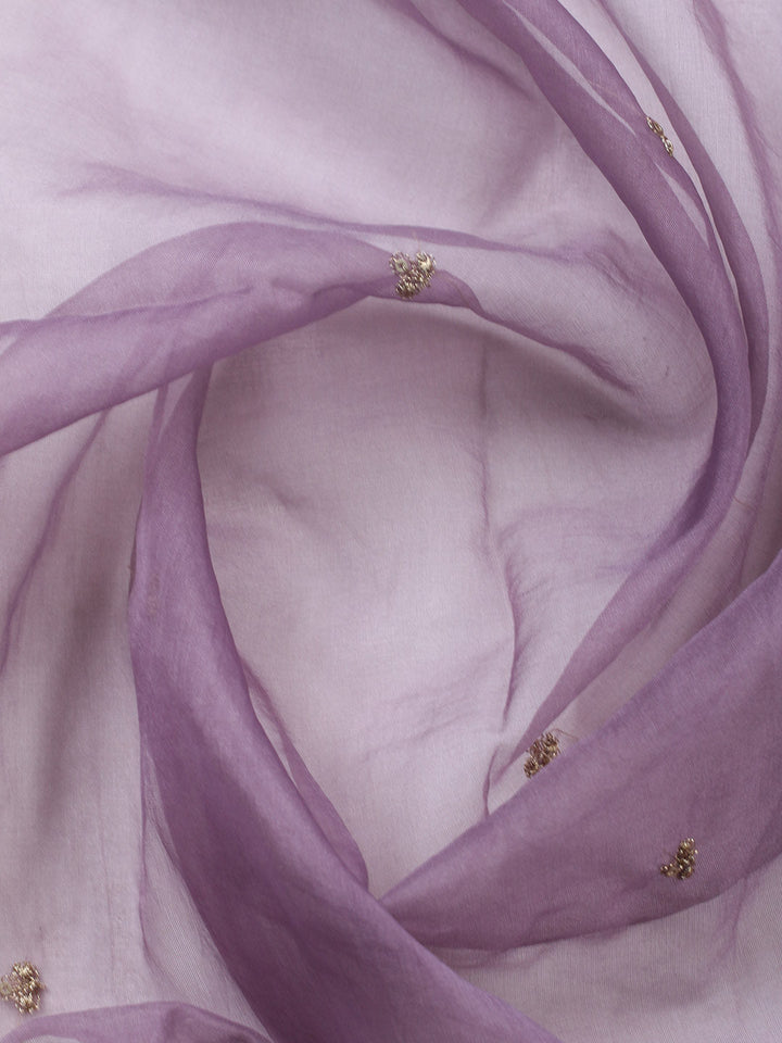 Embroidered Chanderi Unstitched Suit With Pant &amp; Dupatta