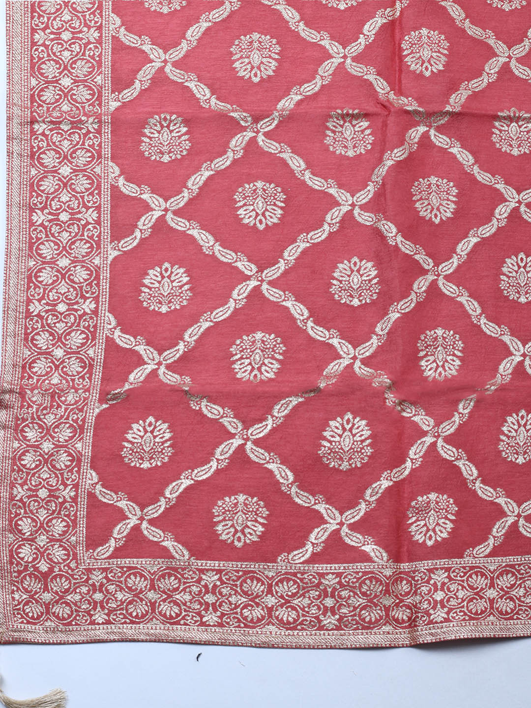 Embroidered Chanderi Unstitched Suit With Pant &amp; Dupatta