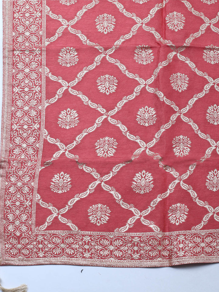 Embroidered Chanderi Unstitched Suit With Pant &amp; Dupatta