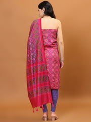 Patola Print Cotton Unstitched Suit Piece With Dupatta
