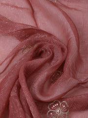 Embroidered Tissue Brown Unstitched Suit With Pant & Dupatta