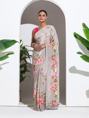 Floral Printed Crepe Saree
