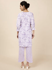 Floral Printed Cotton Kurti With Pants